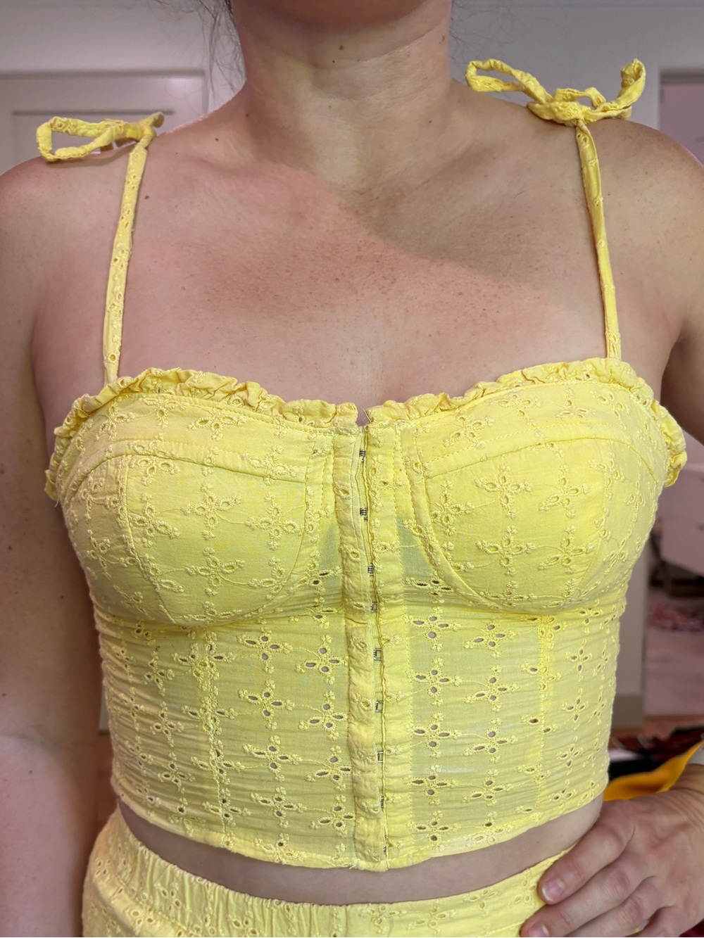 2 Piece Matching Yellow Eyelet Bustier and Skirt Set, Size XS